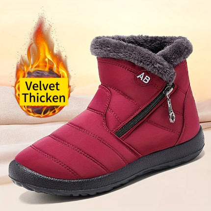 Women's Winter Snow Boots Faux Fur Lined Waterproof Ankle Booties Side Zipper Warm Outdoor Short Boots for Cold Weather