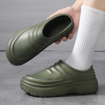 Men's One-Piece Eva Thick-Soled Closed-Toe Work Shoes, Waterproof, Oil-Proof, Non-Slip Slip-On Chef Kitchen Garden Work Shoes