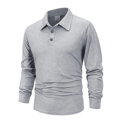 Spring Men's Business Casual Long Sleeved Polo Shirt Solid Color Fashionable Breathable Comfortable Social Business Polos Male