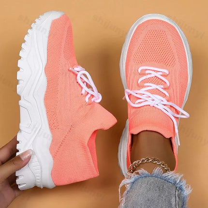 Fashion Stretch Knitting Sneakers for Women 2024 Autumn Couple Lace Up Non Slip Flats Casual Sports Shoes Woman Plus Size 35-43