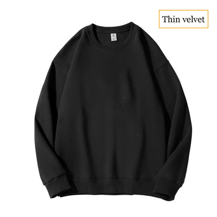 Men's Casual Loose Long Sleeve Shirt Spring Autumn O-Neck Solid Color Long Sleeve T-shirts New Male Clothes Black White