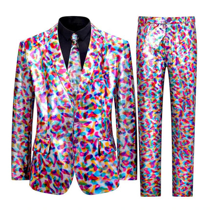 Mens Shiny Metallic Suits Performance Costume Adult Disco Suits Party Funny Jacket Pants with Tie Blazer Halloween Dress UP