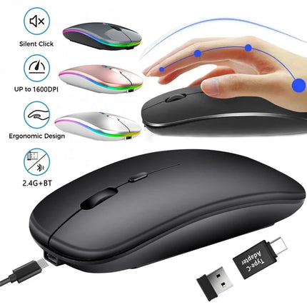 Rechargeable Wireless Mouse Bluetooth-compatible 2.4GHz Dual Modes Computer Mice with Nano Receiver for PC Laptop - product i