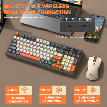 Freewolf T96 Gaming Wireless Keyboard And Mouse Supports Dual-mode Bluetooth Connectivity Compatible With Pc And - product im