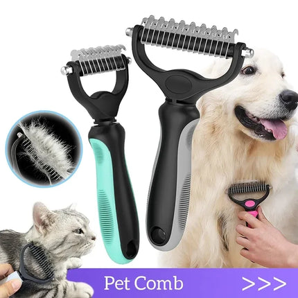 Cat Hair Removal Comb Dog Hair Removal Brush Stainless Steel Double Sided Pet Grooming Brush Removing Tangles Cat - product i