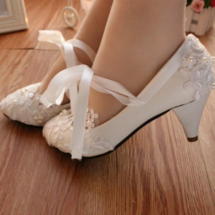 3cm/5cm/8cm Strap White Plus Size Flat Wedding Shoes Bride's Wedding Dress Bridesmaid's Shoes
