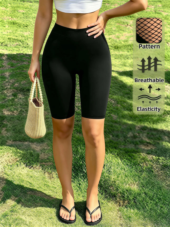 Women's High Waist Heart Fishnet Hollow Out Shorts High Elastic Breathable Black Shorts for Daily Club - product image 2