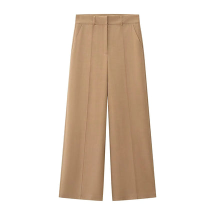 CharmChant Blazers and Suit Sets Khaki Double Breasted Wide Leg Pants Set Peak Lapel Tailored Fit Office Formal Business Suit