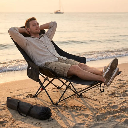 300-Pound Heavy-Duty Foldable Beach Chair with Adjustable Height and Crossed Backrest - Portable Outdoor Chair for Camping, Fish
