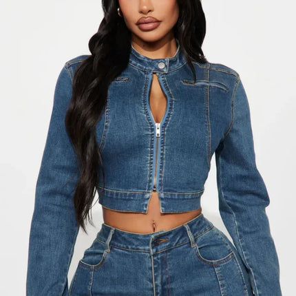 Streetwear Jeans Pants Outfits Sexy Women Two Pieces Elegant Denim Club Matching Set Jacket+Trousers
