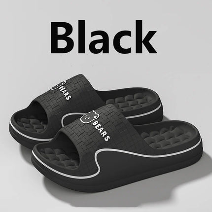 Black cartoon bear EVA slide slippers with white trim