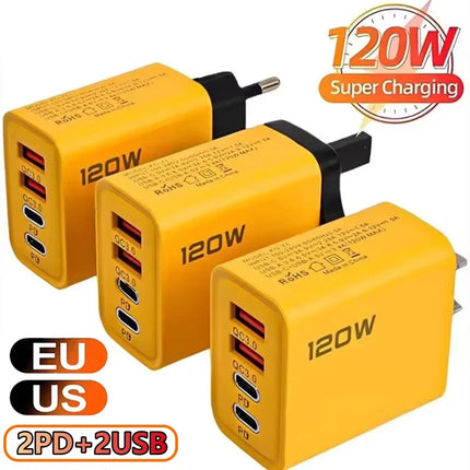 Total 120W USB USB-C Charger 4 Port Fast Charging USB Phone Charger Adapter For iPhone Samsung Xiaomi Quick Charge - product