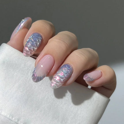 24pcs Almond False Nails Tips Summer Beach Colorful Nails Sets with Pearl Flower Design Press on Nails Art Wearable Fake Nail