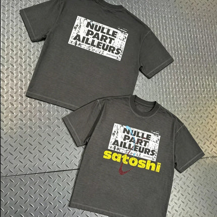 High Street Retro Hip-Hop Satoshi Nakamoto T Shirt Men Women Classic Letter Print Wash loose Casual plus size Short-Sleeve Tees