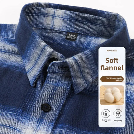 50S 2025 New In Autumn and Winter Pure Thick Cotton Flannel Polished Plaid Shirt With Pocket Men's Casual  Long-sleeved Shirt