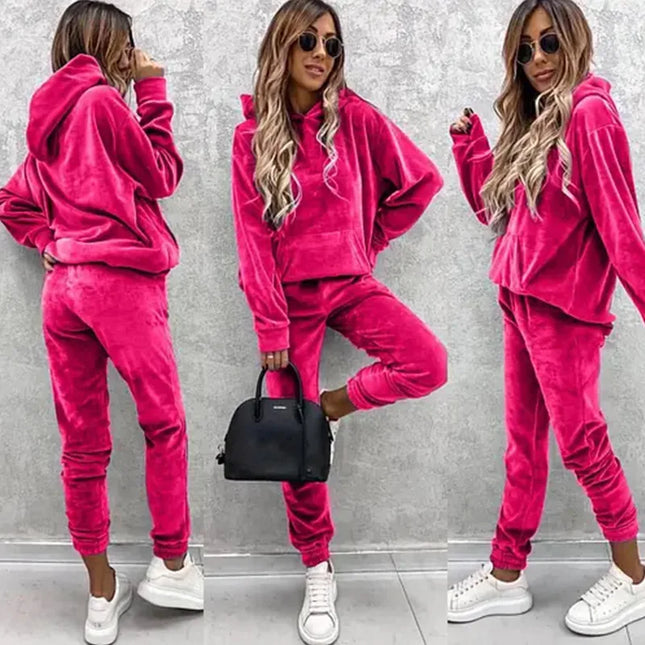 Herbst Winter Samt Trainingsanzug Set Elegant Weich Tasche Pullover Top Damen Locker Jogginganzug Hose Anzug Zweiteiliges Set Outfits 2025