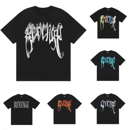 Gothic Font T-Shirt 2D Metal Effect Graphic Tee, Black Streetwear Bold Letter Print Tops for Men Women Casual men clothing