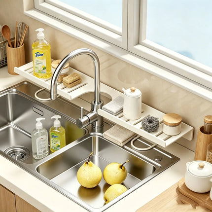 WV Home Garden Kitchen Sink Faucet Draining Storage Rack Dishwashing Sponge And Steel Wool Holder for Organization