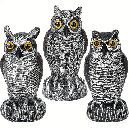 Realistic Solar Fake Owl Decoy Plastic Owl Scarecrow Sculpture with Red Flashing Eyes and Sound For Garden Yard Scare Birds