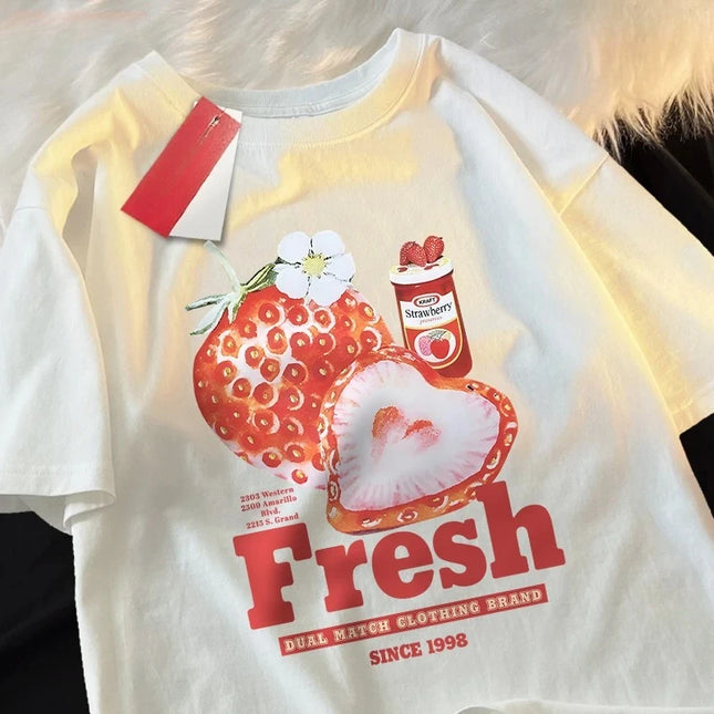 Erdbeere 1998 T-Shirts Damen Bequeme Freizeit-T-Shirts Paar T-Shirts Rundhals-T-Shirt Grafik-T-Shirts Harajuku Persönlichkeit