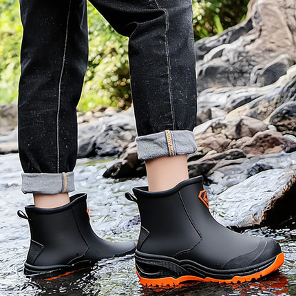 Wear resistant thick soled water boots, military green river tracing men's short boots, rain boots, waterproof men's water shoes