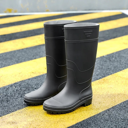 Men's High-Top Rain Boots, Black, Non-Slip, Waterproof, Wear-Resistant, Outdoor Boating, Fishing, Long-Tube Water Shoes, Farm Work Rain Boots