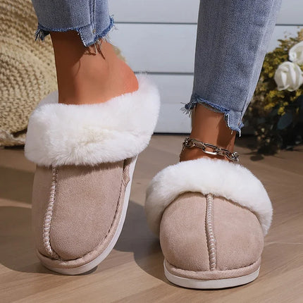 2024 Winter Warm Flat Fur Slippers Women Faux Suede Fluffy Furry Home Slides Woman Comfort Non Slip Indoor Floor Cotton Shoes