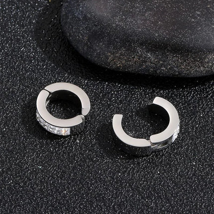 2Pcs Stainless Steel Magnetic Non Piercing Inlaid Cubic Zirconia Stud Earrings Clip on Hoop Earrings Ear Stud for Men Women