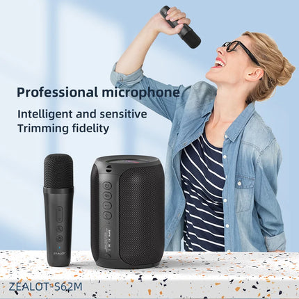 ZEALOT-S62M Karaoke Machine Portable Bluetooth 5.3 Speaker System with 1-2 Wireless Microphones Home Family festival Gifts