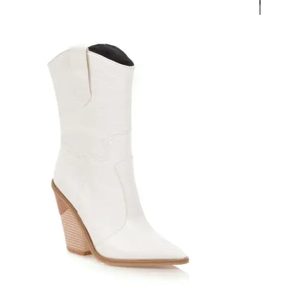 New Classic Embroidered pointed Sexy Cowboy Boots for Women Leather Cowgirl Boots High Heels Shoes Mid Calf Woman Boots Large