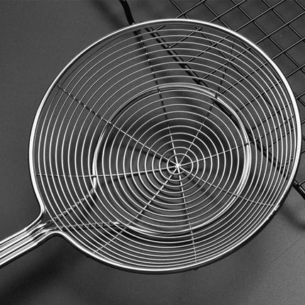 1 Stainless Steel Double Round Spoon, Reinforced and Thicker, Kitchen Restaurant Frying Fish Noodle Fishing Slag Isolation