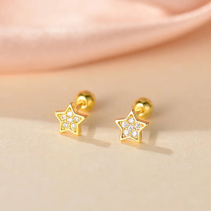 Korean Fashion Pink Zirconic Bear Screw Earrings For Women Girls Cute Animal Cartilage Helix Tragus Ear Piercing Jewelry Gift