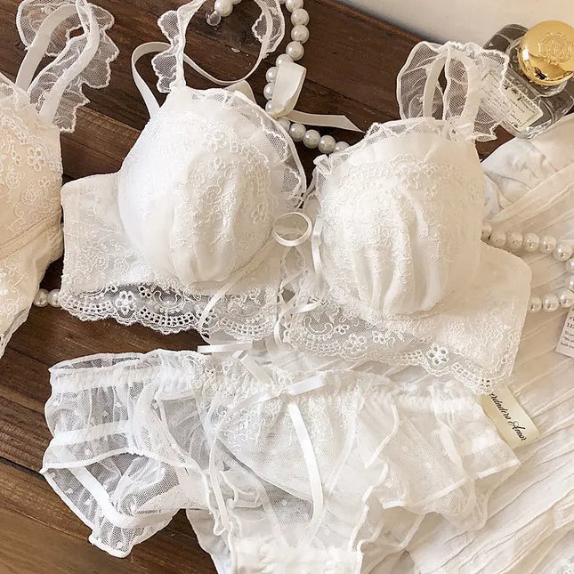 Japanische, süße Unterwäsche für Damen, kleiner Busen, Push-up, dünner Bügel, verstellbares BH-Set für Mädchen