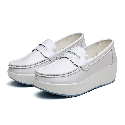 STRONGSHEN Women Platform Wedges Casual Shoes Loafers Soft Nurse Work Shoes Breathable Comfortable Non-slip White Nursing Shoes
