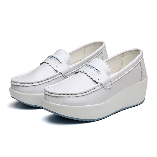 STRONGSHEN Women Platform Wedges Casual Shoes Loafers Soft Nurse Work Shoes Breathable Comfortable Non-slip White Nursing Shoes