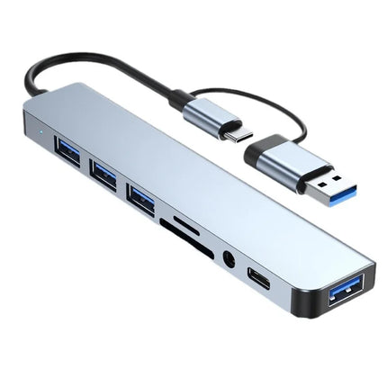 8 in 2 USB +USB-C HUB Docking Station with 3.5mm Audio Jack Adapter for Micro SD Card Reader Laptop Tablet Phone - product im