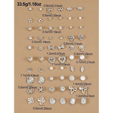 30 Pairs Elegant Metal Butterfly Flower Pearl Rhinestone Stud Earrings Set for Women