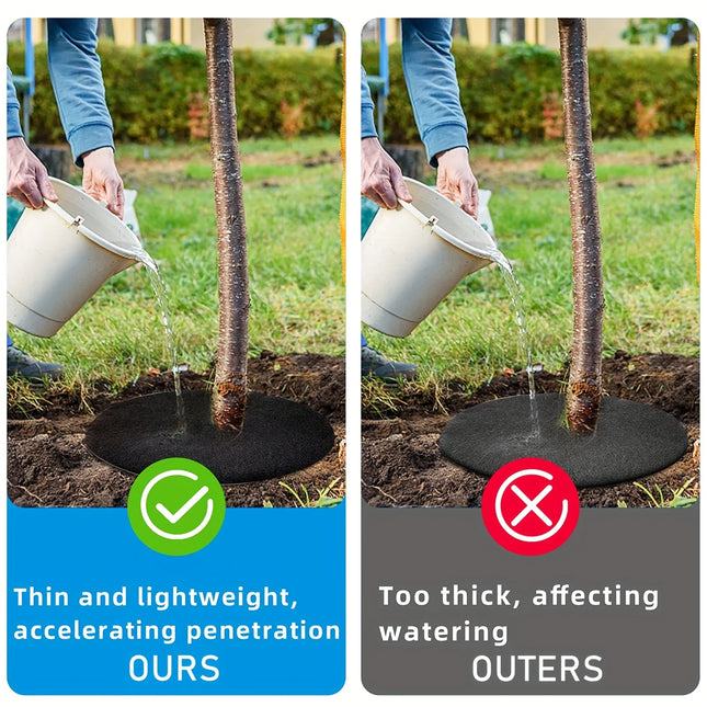 Comparison infographic showing water penetration of the mulch rings