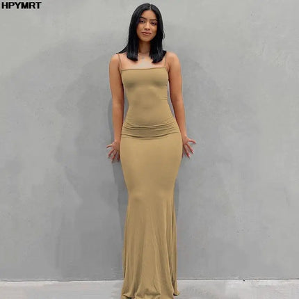 Satin Slip Sleeveless Backless Slim Sexy Maxi Dress Spring Party Y2K Concise Bodycon Elegant Dresses Clothing