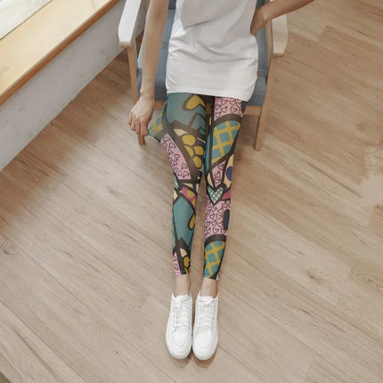 Summer Thin Mesh Fashion Printing Women Leggings Cool Breathable Stretch Lolita Hottie Sexy Slimming Gauze Cropped Pants