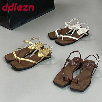 Female Wedges Footwear Heeled Sandals Shoes For Ladies Square Toe Fashion Buckle Strap Women Wedges Sandals Shoes Flip flops