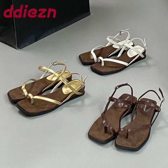 Female Wedges Footwear Heeled Sandals Shoes For Ladies Square Toe Fashion Buckle Strap Women Wedges Sandals Shoes Flip flops
