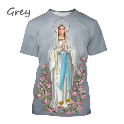 Virgin Mary T Shirt Goddess of Mercy 3D Print T-Shirt Christian Blessed Jesus God Tee Shirts Womens Clothing Unisex Short Sleeve