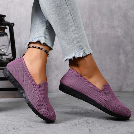 2026 Versatile Ultra-Light Women's Solid Color Knit Loafers, Lightweight Non-Slip Flat Casual Shoes.