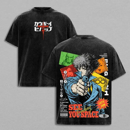 Cowboy Bebop Spike Spiegel T-shirt Gothic Y2k Washed Oversized T Shirt Men Women Clothing Summer Short Sleeve Cotton Tees Tops