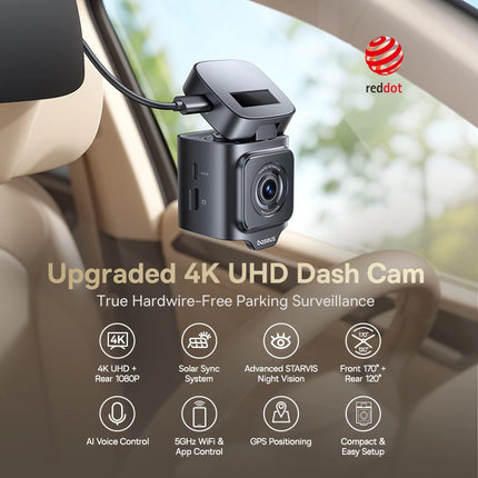 Baseus 4K Dash Cam for SONY Sensor STARVIS Night Vision Front and Rear Car Camera ADAS WiFi6 GPS 24H Parking Dashcam