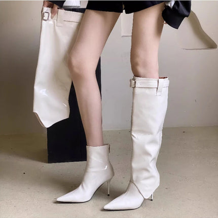 Black Ankara Red High Heel Boots Women's 2025 Autumn and Winter Knight Boots Fashion Two Wear Patent Leather High Boots
