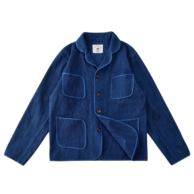 Tejido Sashiko Kendo de 400 g/m² de alto gramaje - Blazer de trabajo francés teñido con añil (estilo vintage) Chaquetas naturales teñidas a mano