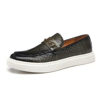 Fashion Men's Casual Shoes Embossed Leather Men Classic Buckle Loafers Mens Slip-on Board Shoes Outdoor Driving Flats