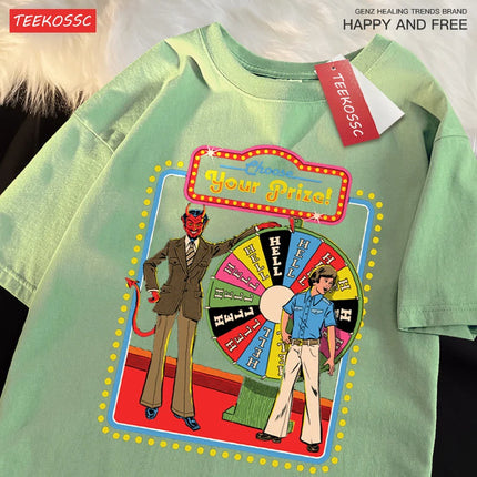 Choose Your Prize Funny Comics Short Sleeve Cotton O-Neck T Shirts Oversize Loose Tops Fashion Street Breathable T Shirtscouple